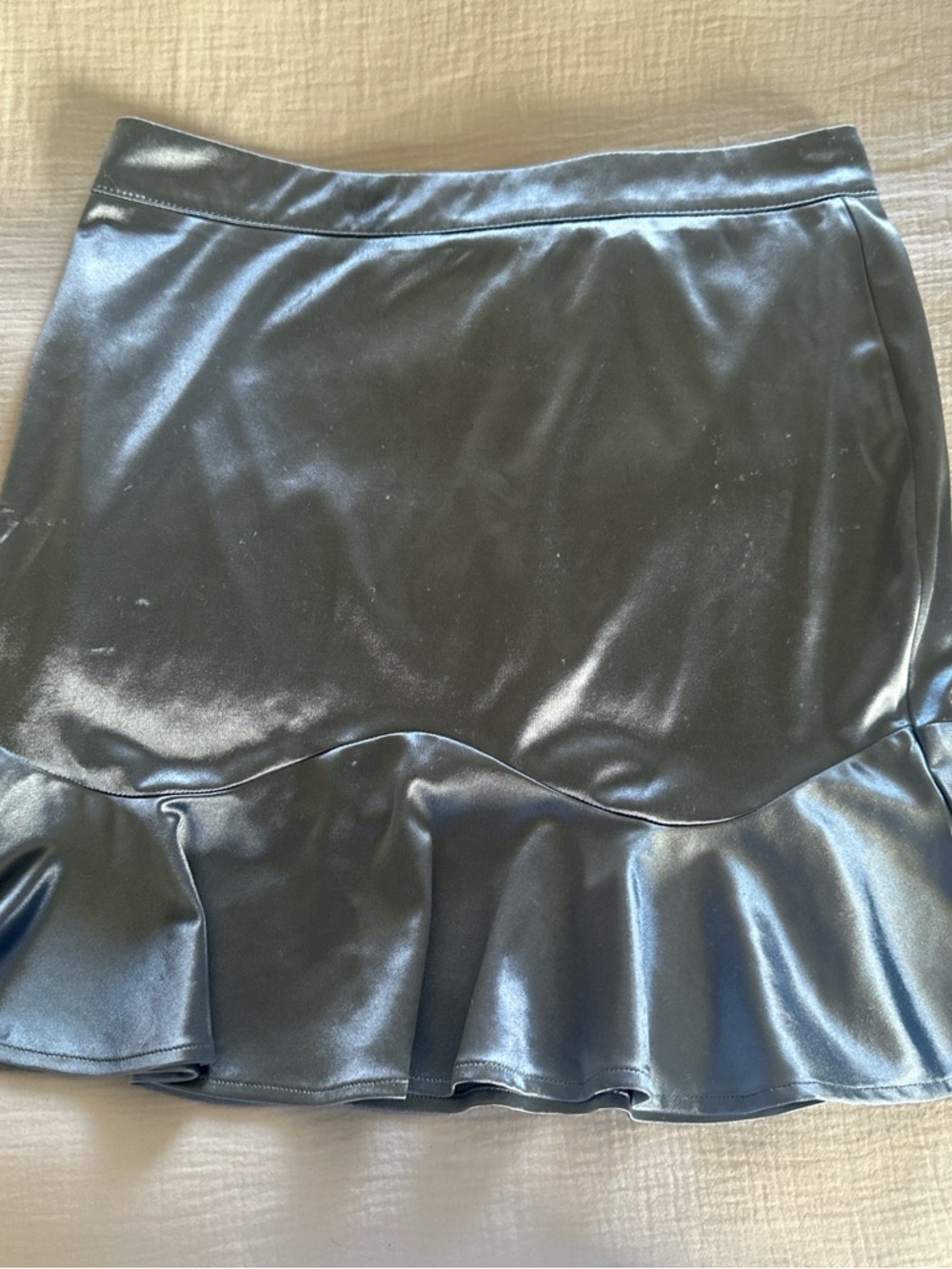 Feminine  Baby blue Satin Ruffle Hem Skirt